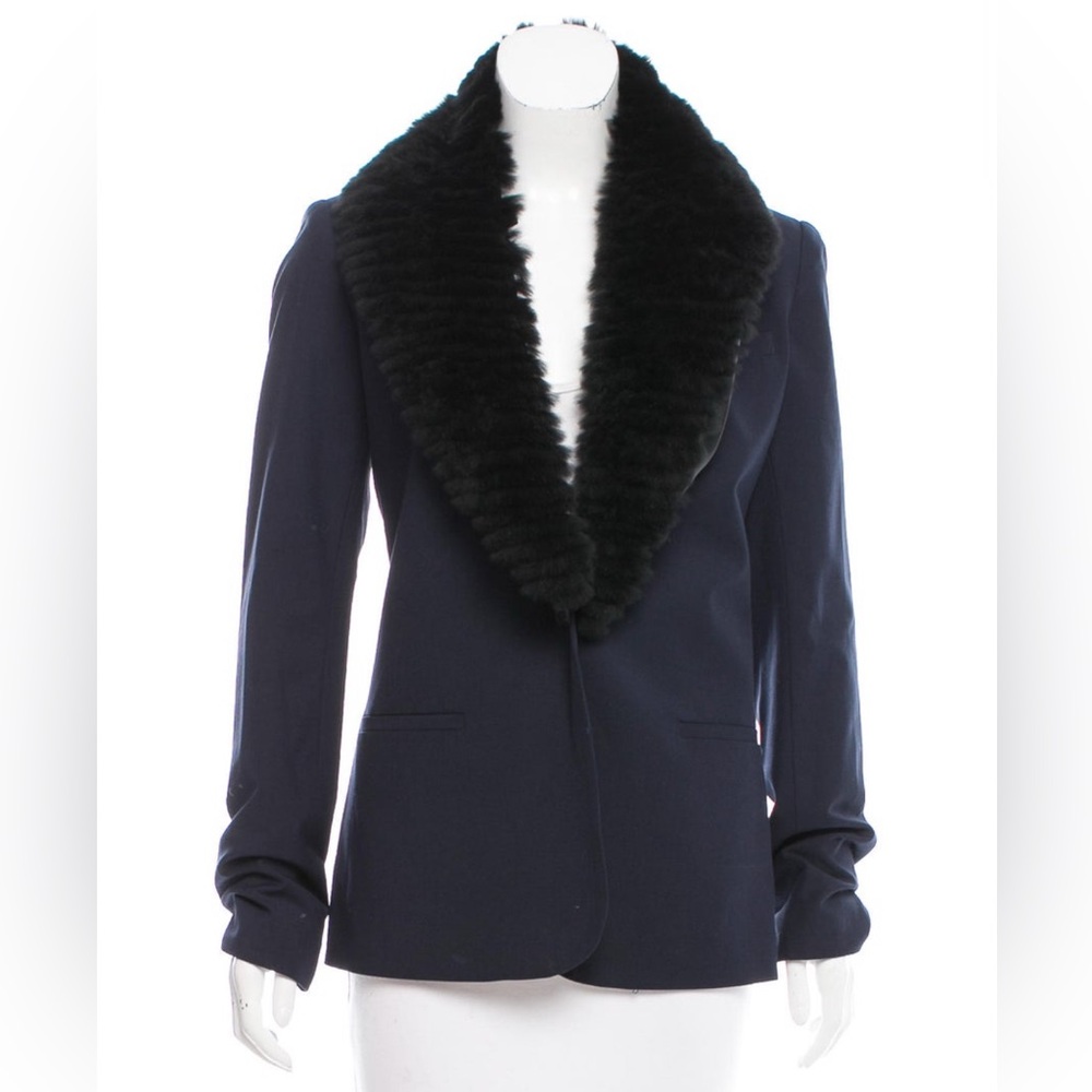 Elizabeth & James Navy Structured Blazer with Fur Collar